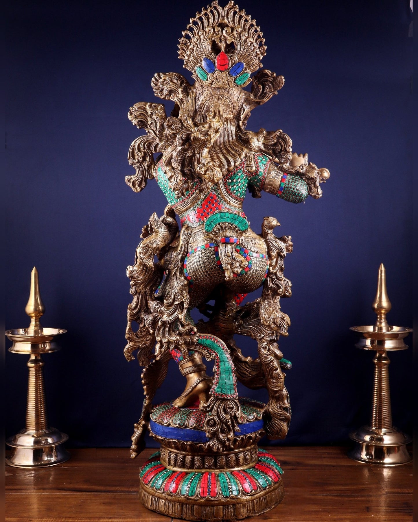 Lord Krishna Brass statue - 46 inch/3.75 feet large - Budhshiv.com