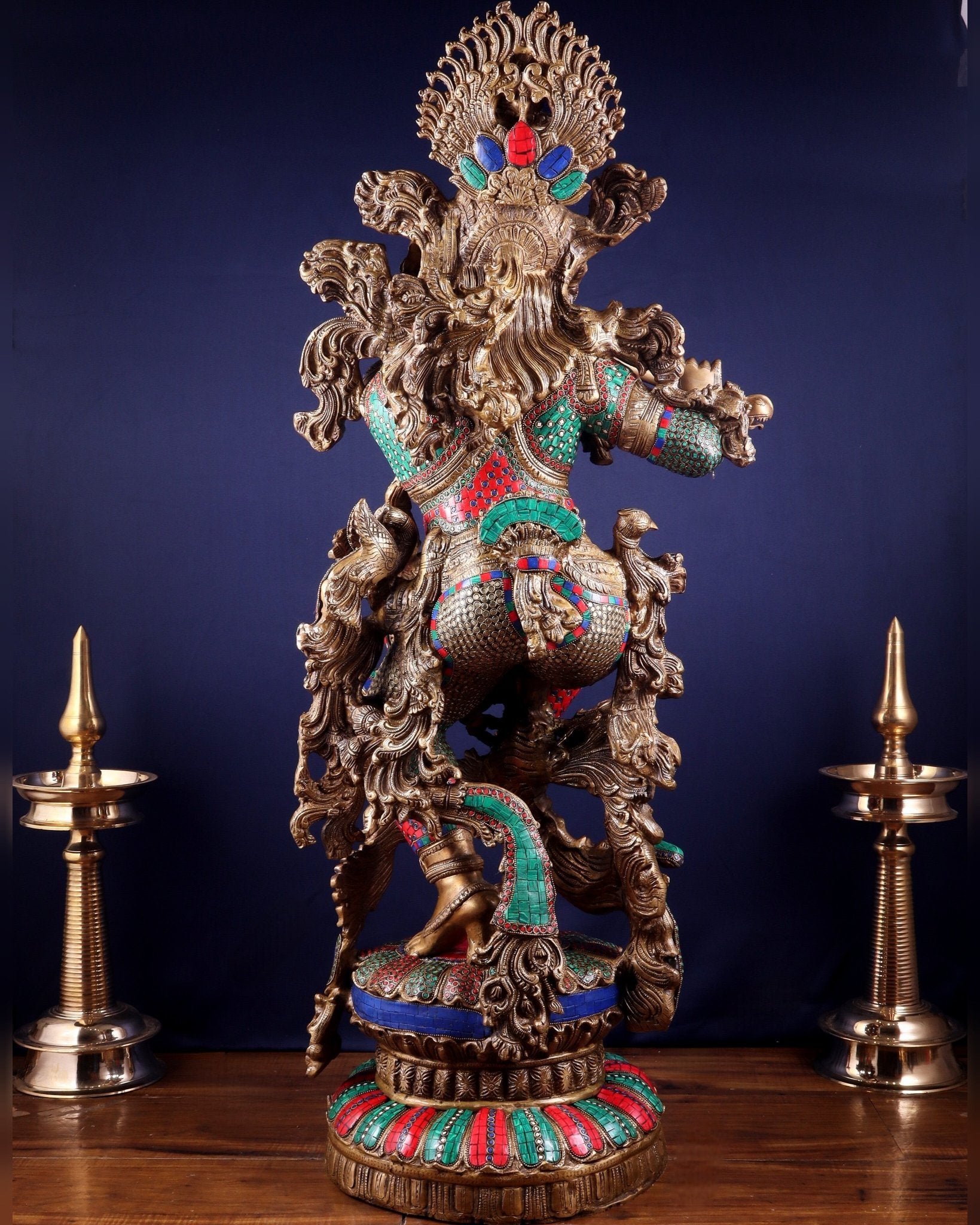 Lord Krishna Brass statue - 46 inch/3.75 feet large - Budhshiv.com