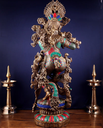 Lord Krishna Brass statue - 46 inch/3.75 feet large - Budhshiv.com