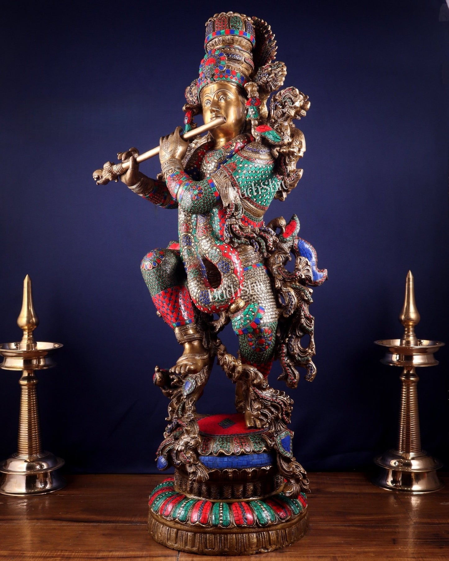 Lord Krishna Brass statue - 46 inch/3.75 feet large - Budhshiv.com