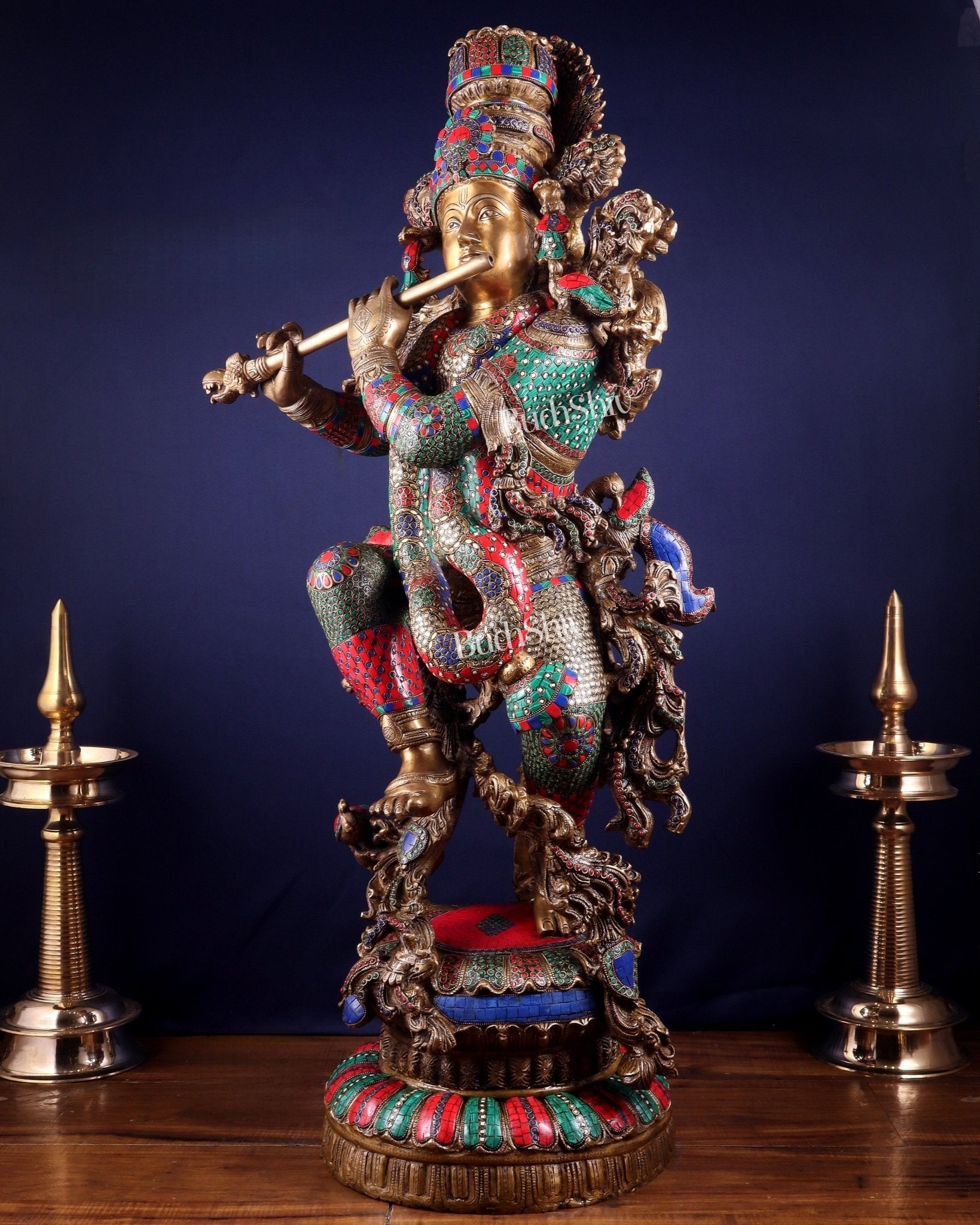 Lord Krishna Brass statue - 46 inch/3.75 feet large - Budhshiv.com