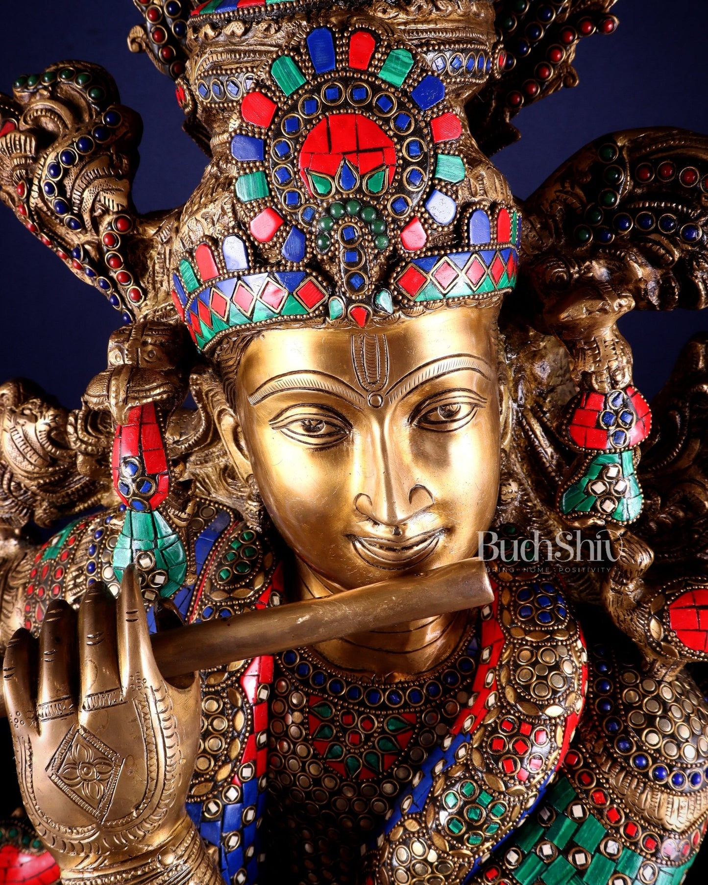 Lord Krishna Brass statue - 46 inch/3.75 feet large - Budhshiv.com