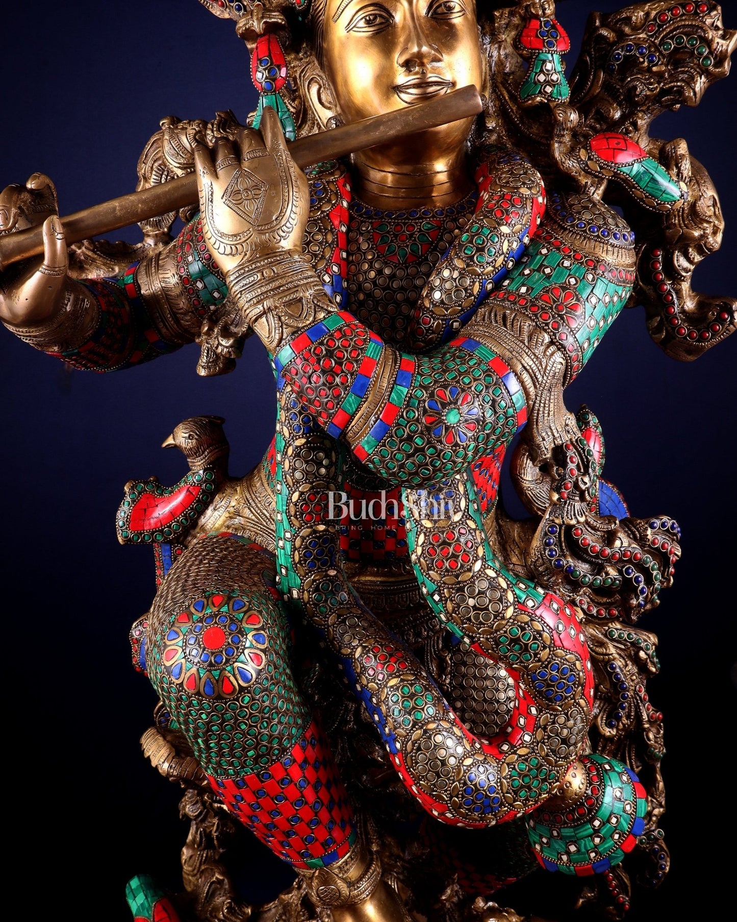 Lord Krishna Brass statue - 46 inch/3.75 feet large - Budhshiv.com