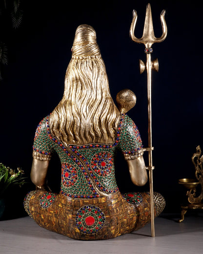 Lord Shiva Brass Idol 20 inch with stonework - Budhshiv.com
