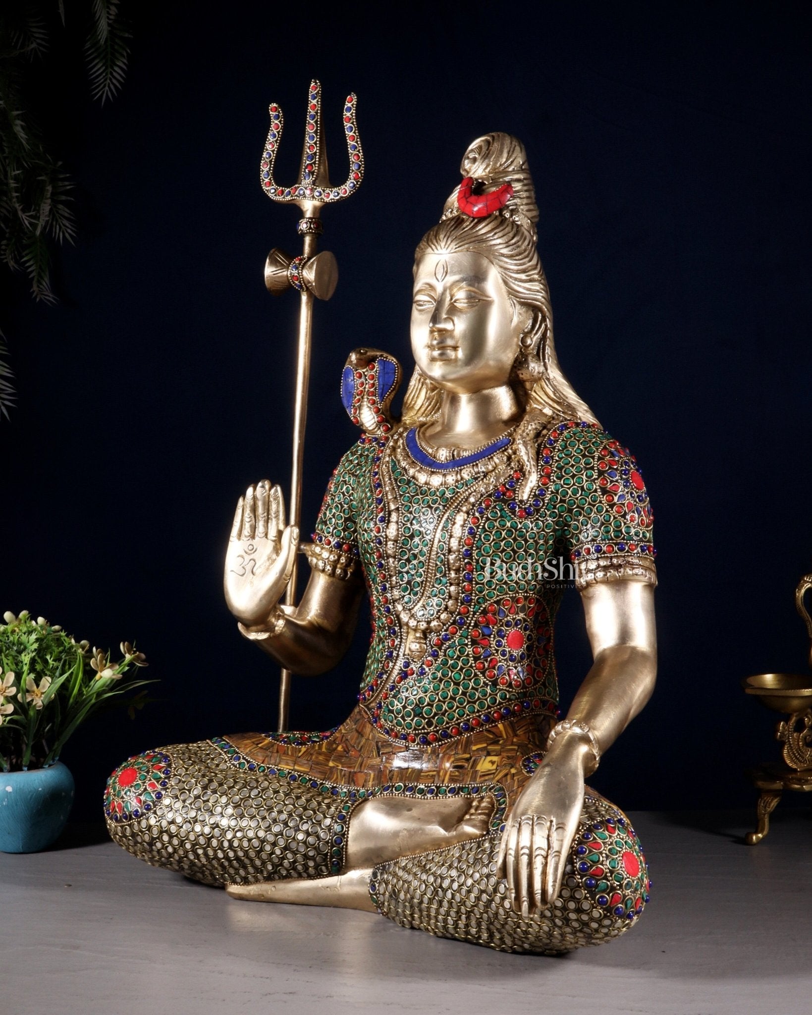 Lord Shiva Brass Idol 20 inch with stonework - Budhshiv.com