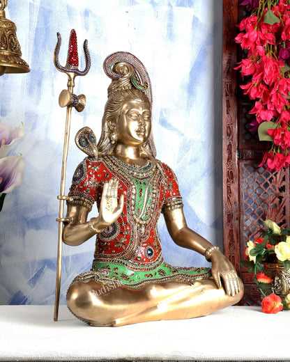 Lord Shiva Brass Idol gangadhar - 20 inch with meenakari Stonework - Budhshiv.com