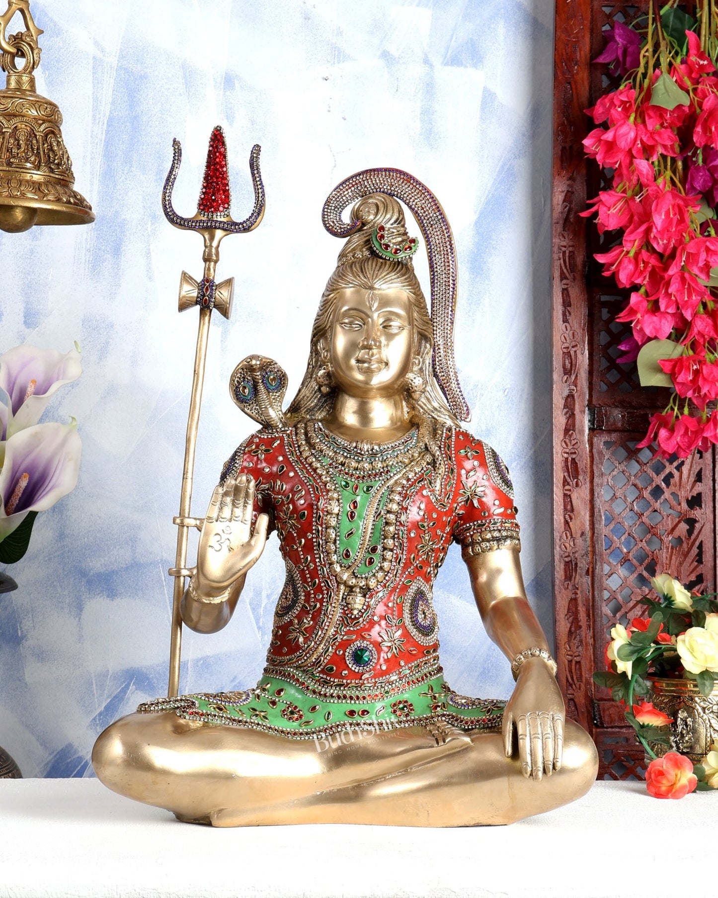 Lord Shiva Brass Idol gangadhar - 20 inch with meenakari Stonework - Budhshiv.com