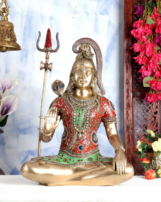 Lord Shiva Brass Idol gangadhar - 20 inch with meenakari Stonework - Budhshiv.com