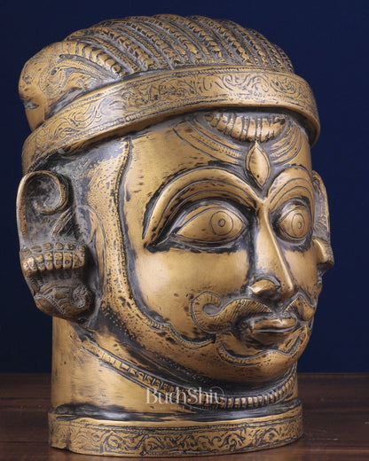 Lord Shiva Face Mukhalingam – Vintage Brass Tone, 11" Height - Budhshiv.com