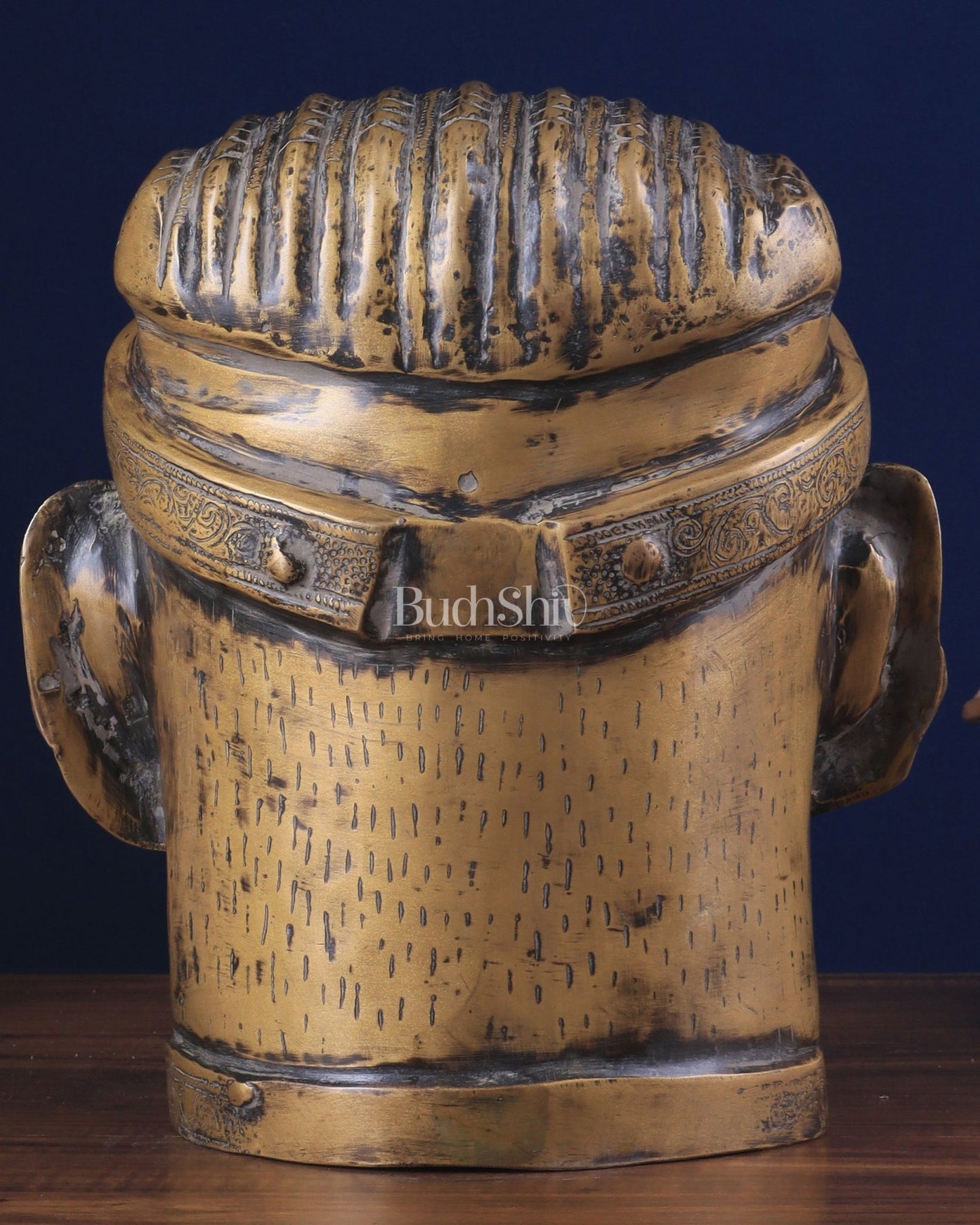 Lord Shiva Face Mukhalingam – Vintage Brass Tone, 11" Height - Budhshiv.com