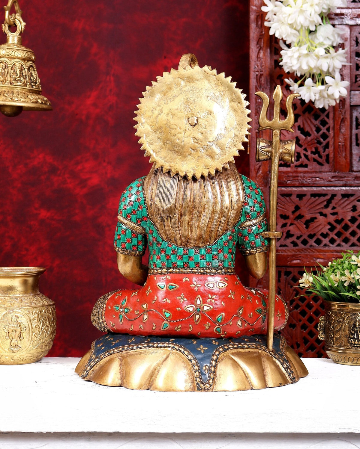 Lord Shiva Pure Brass Statue with Meenakari Stonework - 17 inch - Budhshiv.com