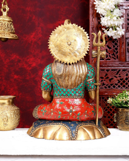 Lord Shiva Pure Brass Statue with Meenakari Stonework - 17 inch - Budhshiv.com