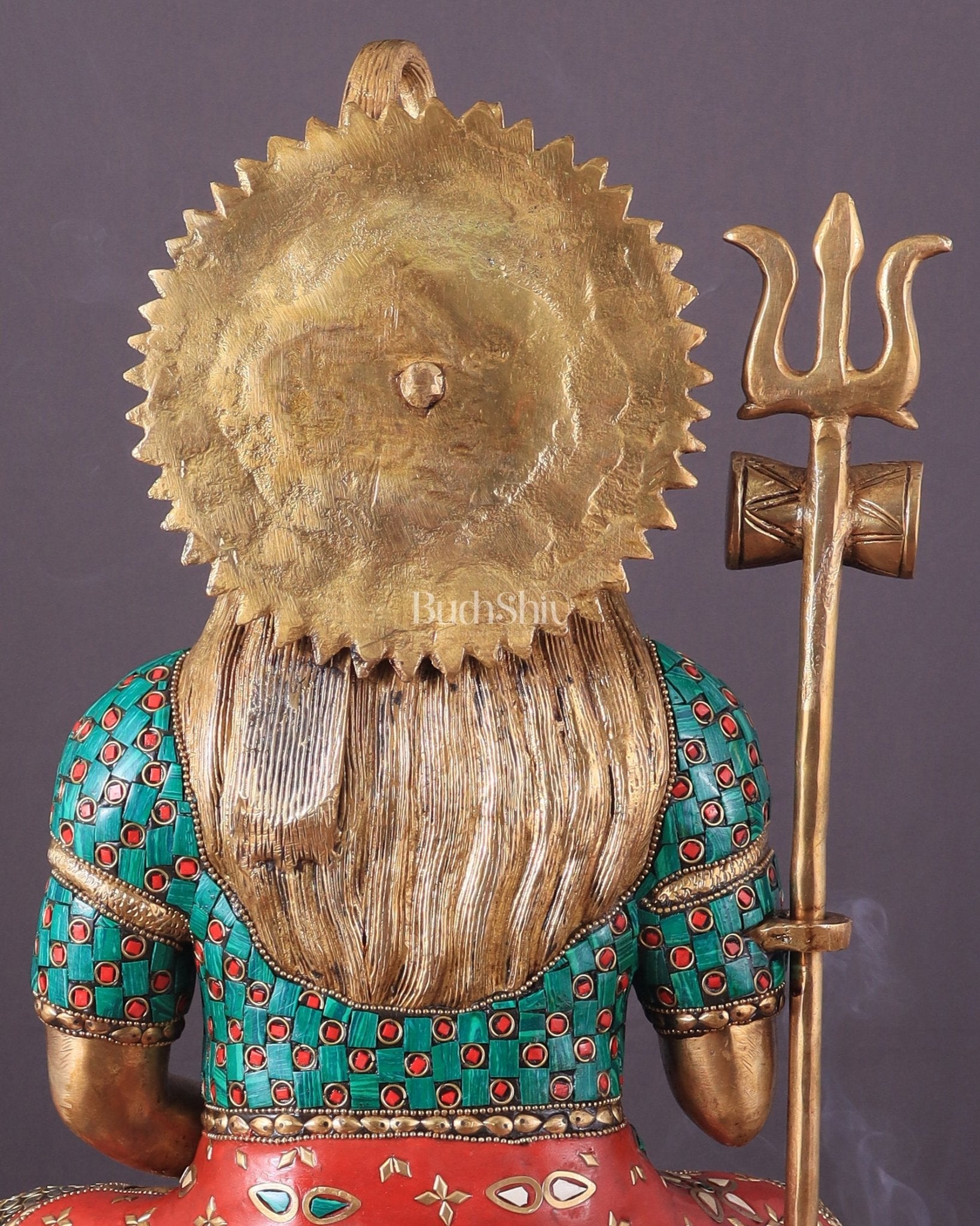 Lord Shiva Pure Brass Statue with Meenakari Stonework - 17" - Budhshiv.com