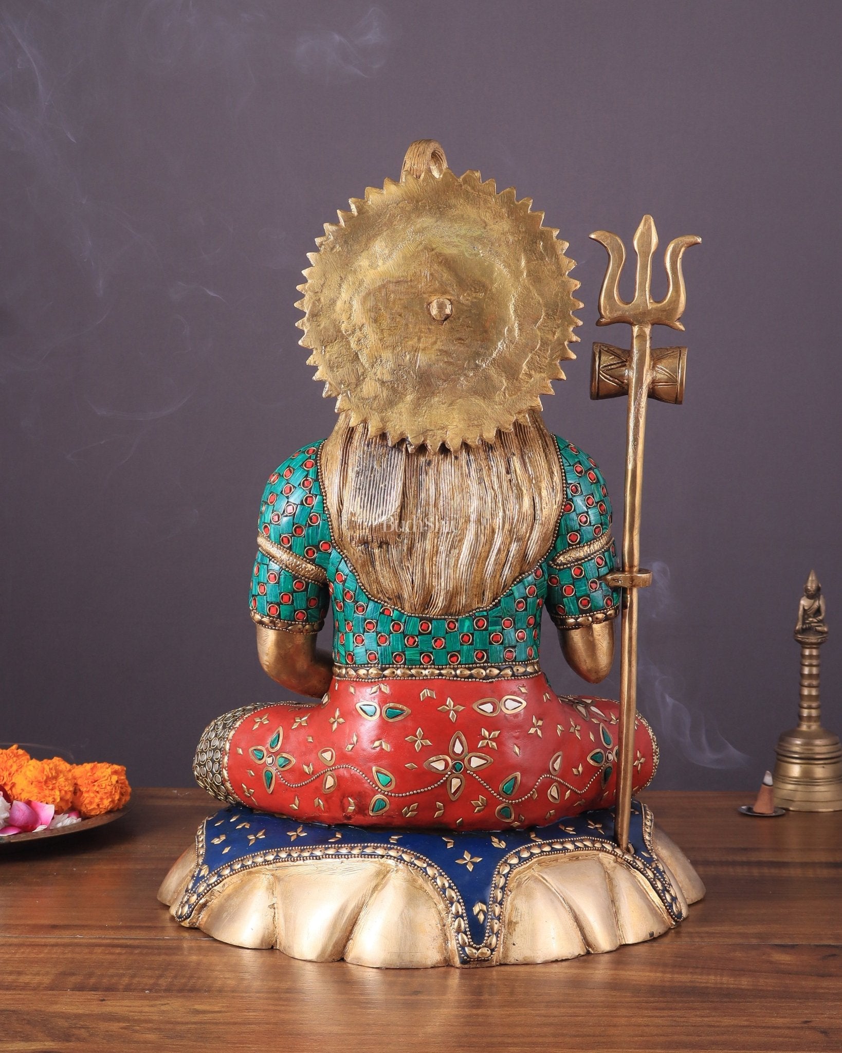 Lord Shiva Pure Brass Statue with Meenakari Stonework - 17" - Budhshiv.com