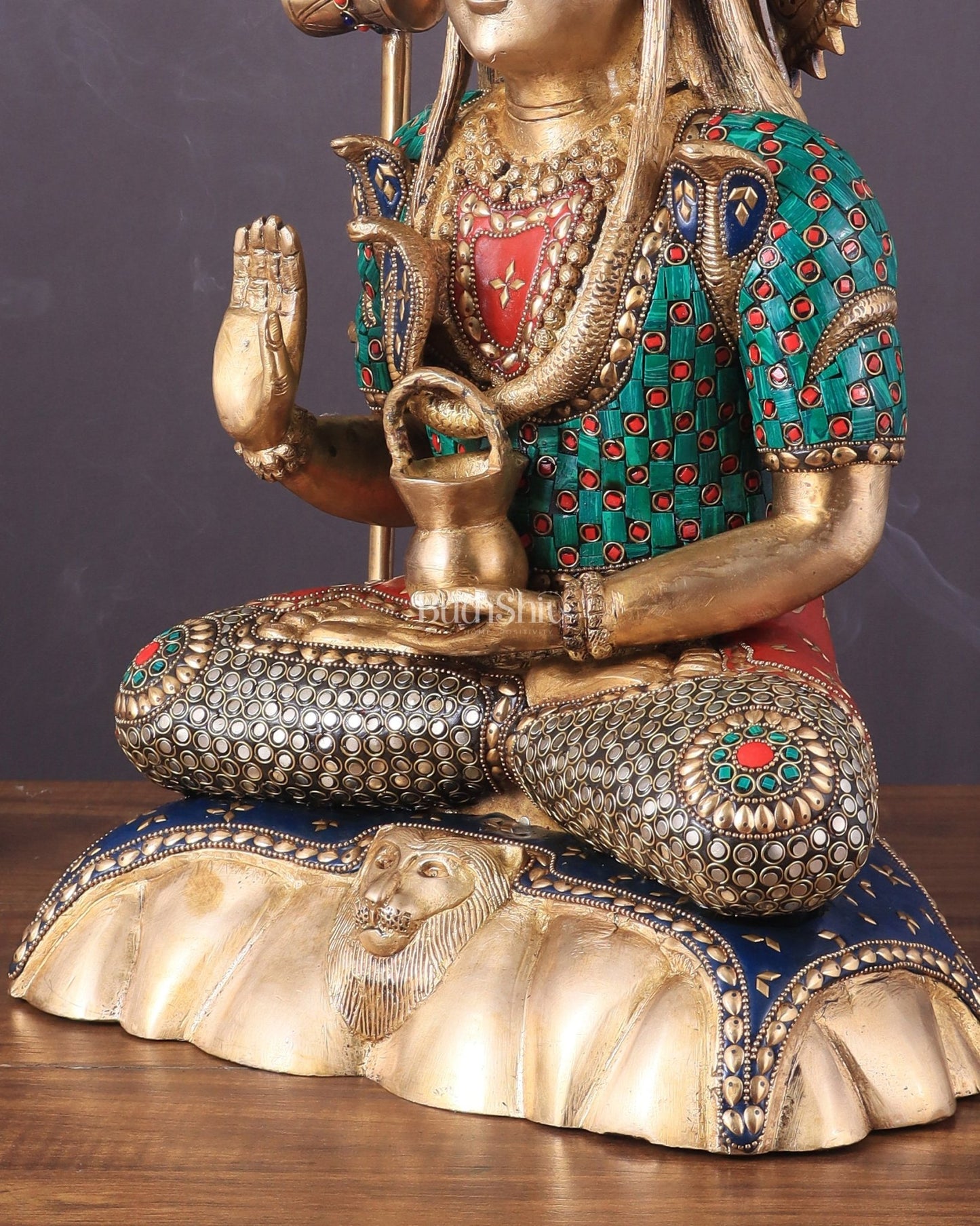 Lord Shiva Pure Brass Statue with Meenakari Stonework - 17" - Budhshiv.com