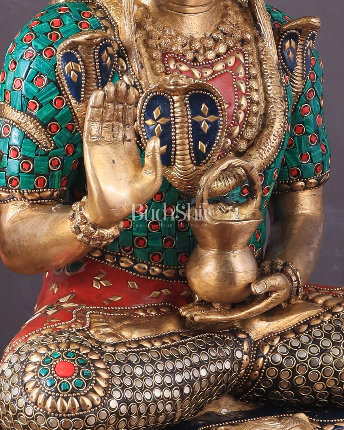 Lord Shiva Pure Brass Statue with Meenakari Stonework - 17" - Budhshiv.com