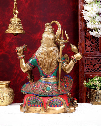 Lord Shiva with four arms Brass Statue with Stonework - 18 inch - Budhshiv.com
