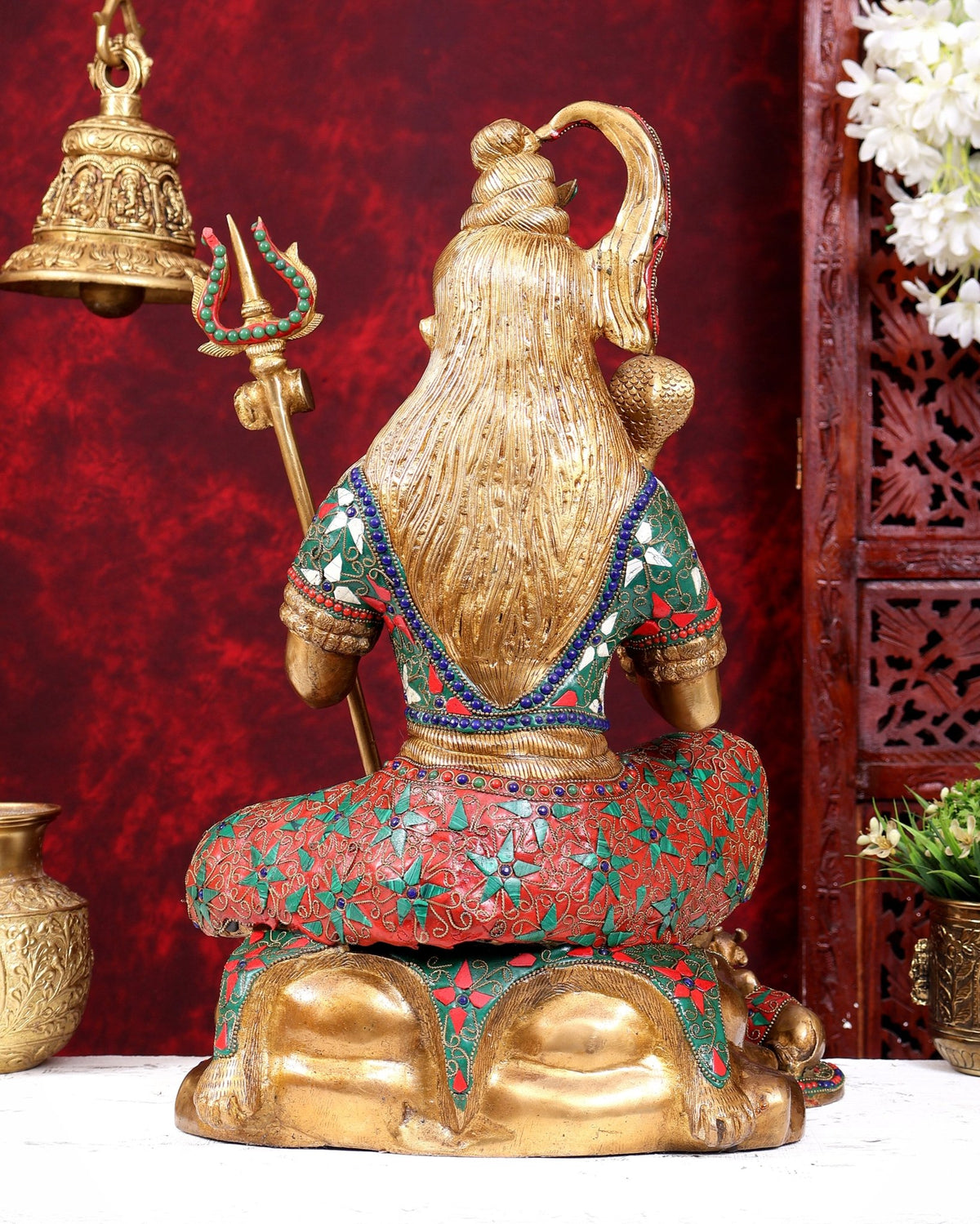 Lord Shiva with nandi Brass Statue with Stonework - 18 inch - Budhshiv.com