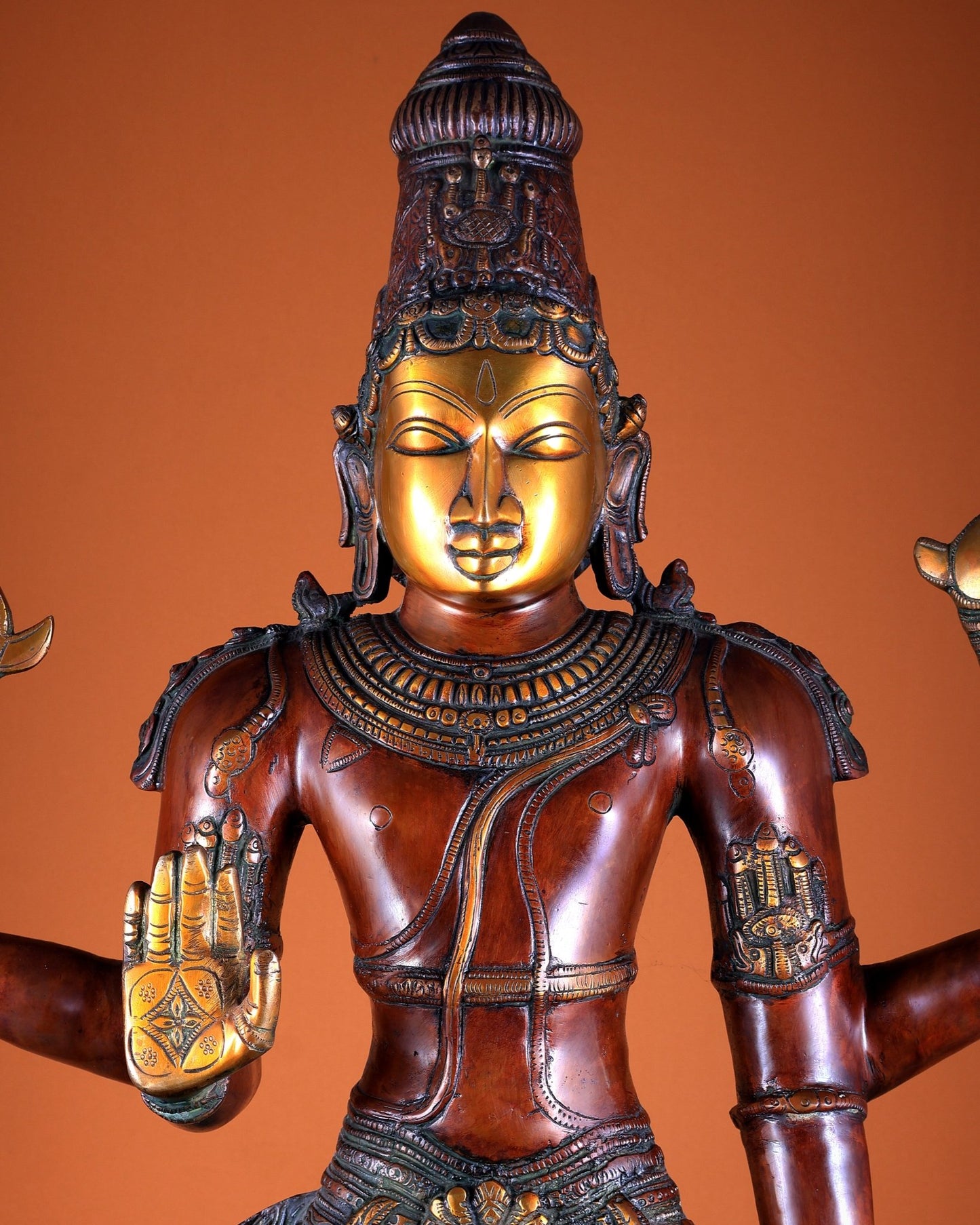 Lord Vishnu large brass Narayana Statue – Chola Dual Tone 37" - Budhshiv.com