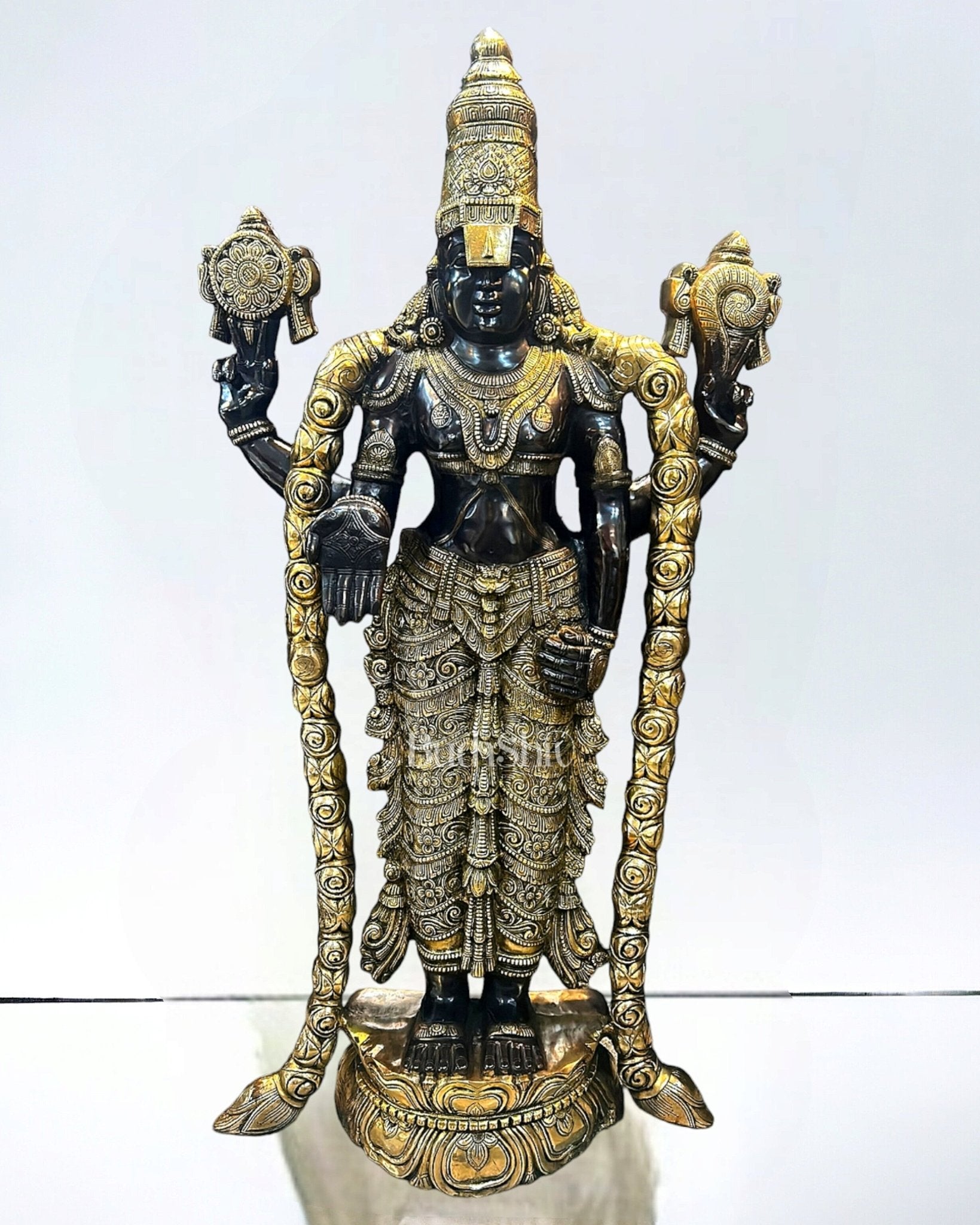 Magnificent Pure Brass Large Tirupati Balaji Statue 60" - Budhshiv.com