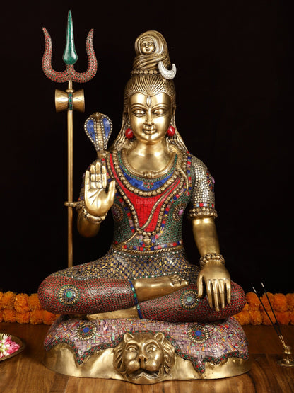Magnificent Superfine Brass Lord Shiva Statue | 35" tall - Budhshiv.com