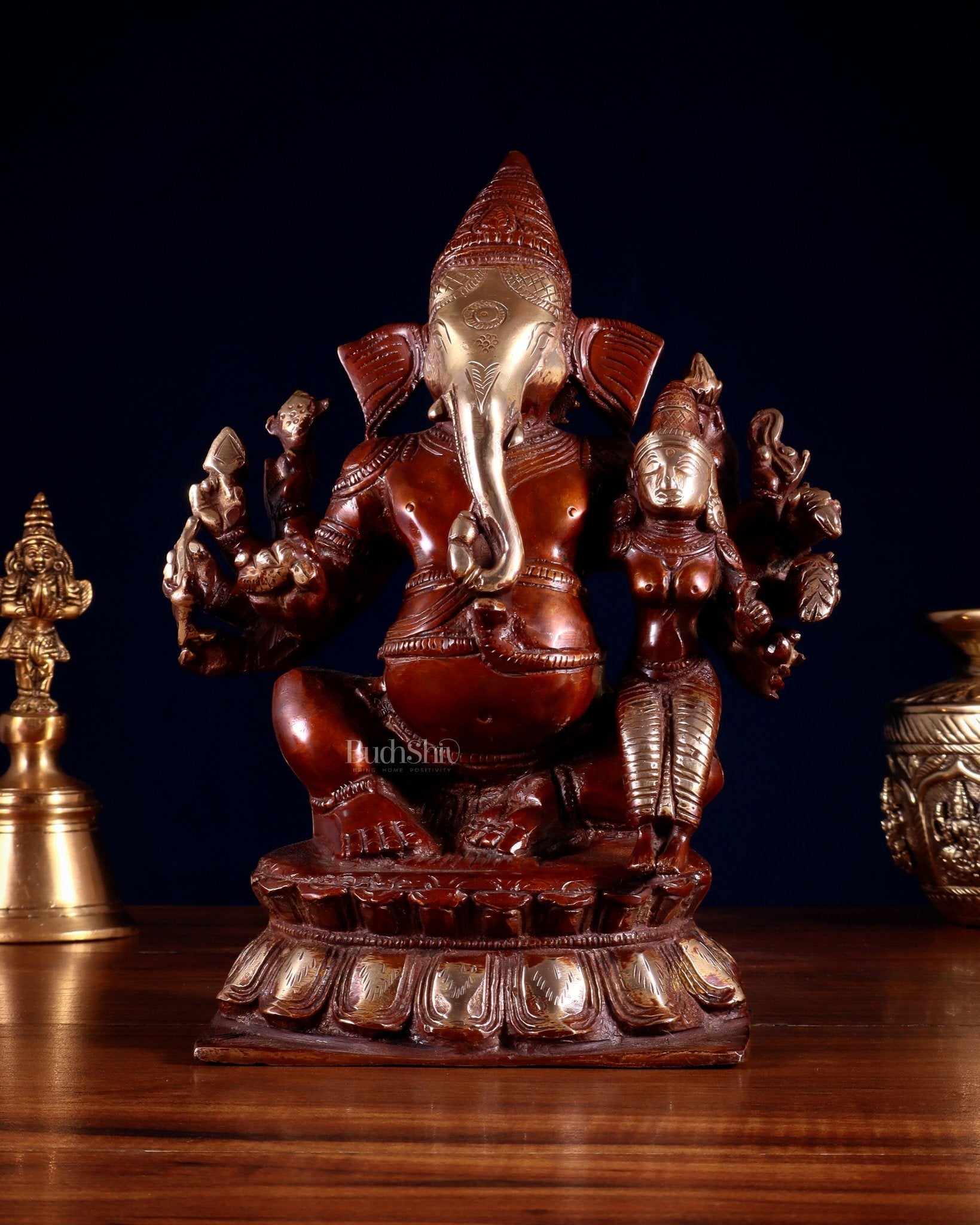 Maha Ganapati Siddhi Ganesha Brass Statue 9" double chola - Budhshiv.com