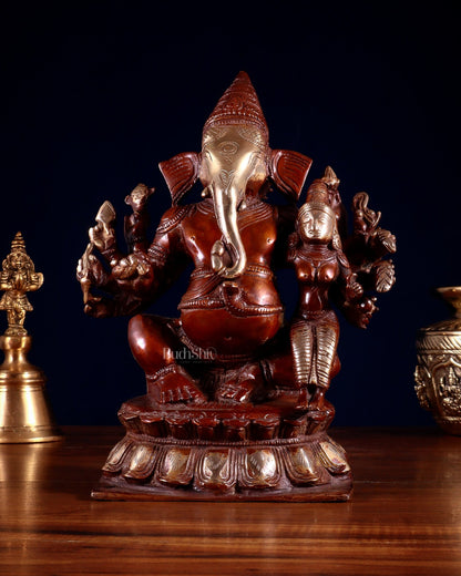 Maha Ganapati Siddhi Ganesha Brass Statue 9" double chola - Budhshiv.com