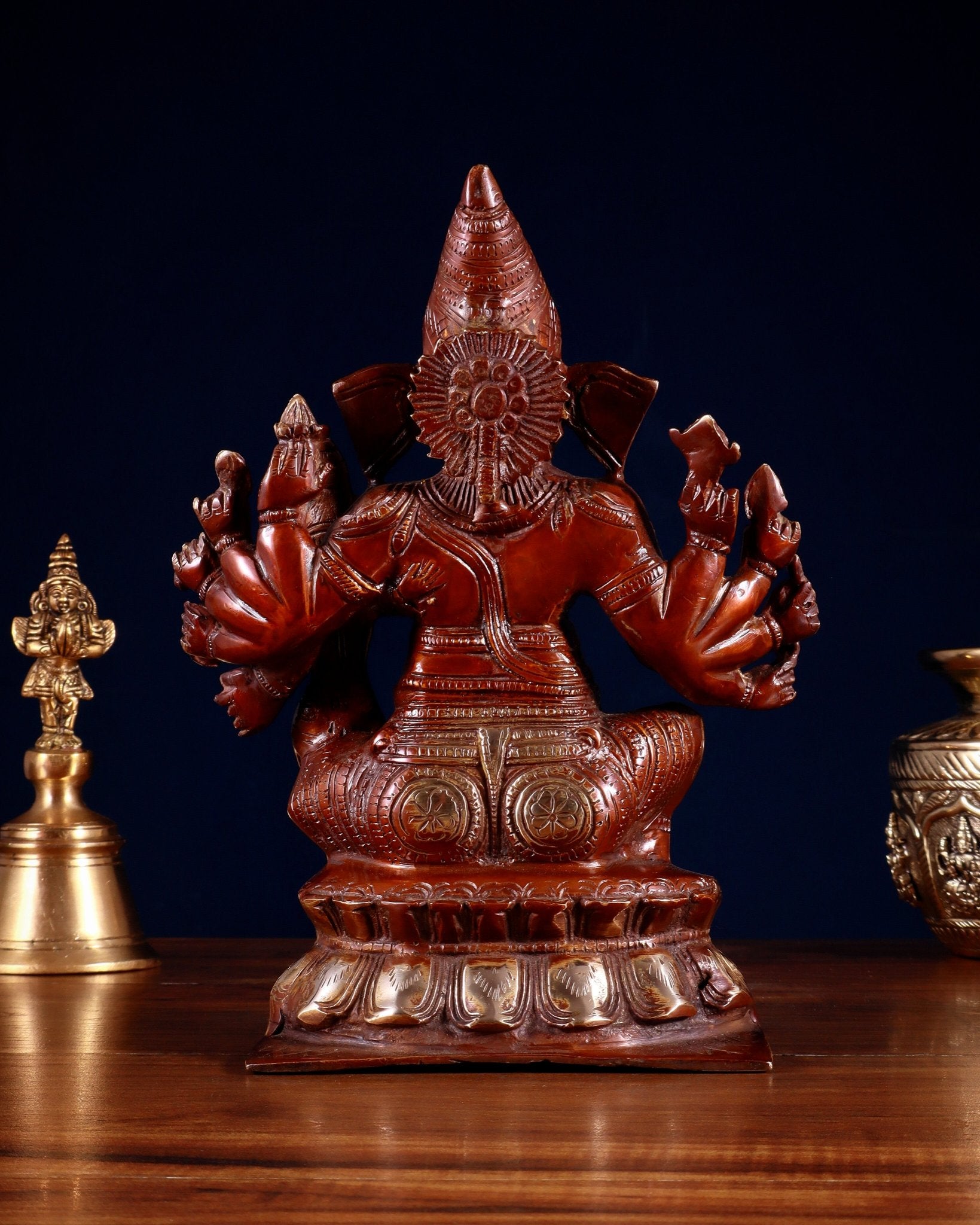 Maha Ganapati Siddhi Ganesha Brass Statue 9" double chola - Budhshiv.com