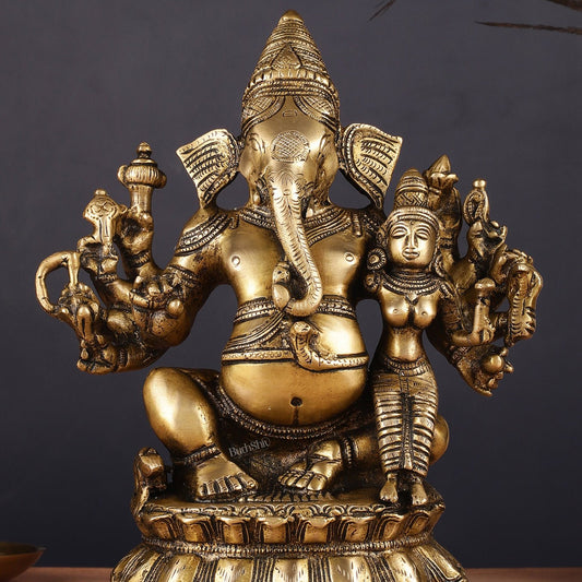 Maha Ganapati Siddhi Ganesha Brass Statue 9" - Budhshiv.com