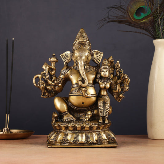 Maha Ganapati Siddhi Ganesha Brass Statue 9" - Budhshiv.com