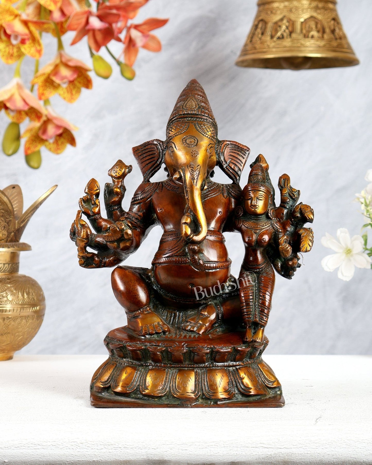 Maha Ganapati uchista Shakti Ganesha Brass Statue 9" dual tone - Budhshiv.com