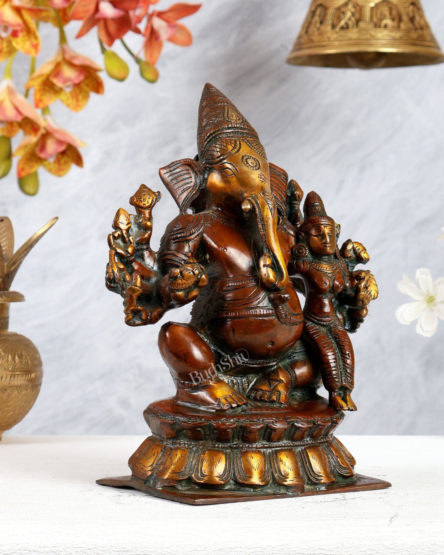 Maha Ganapati uchista Shakti Ganesha Brass Statue 9" dual tone - Budhshiv.com