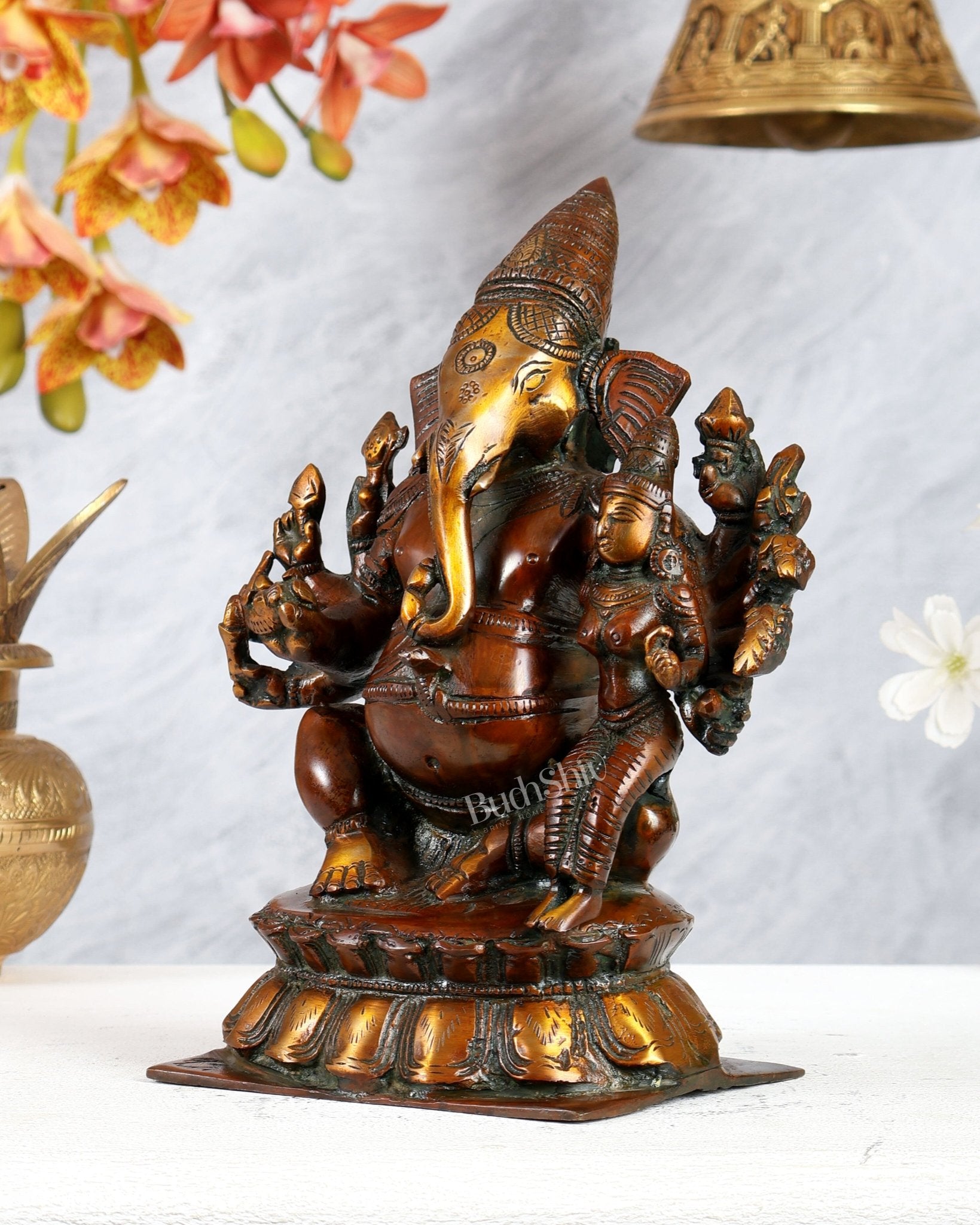 Maha Ganapati uchista Shakti Ganesha Brass Statue 9" dual tone - Budhshiv.com