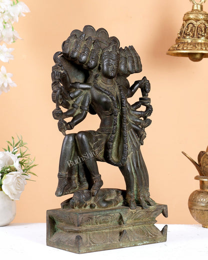 Maha kali Brass Statue Idol with ten Heads - 15 Inch black and green patina tone - Budhshiv.com