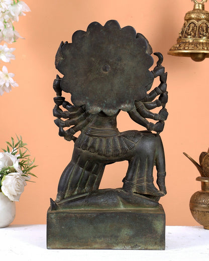 Maha kali Brass Statue Idol with ten Heads - 15 Inch black and green patina tone - Budhshiv.com