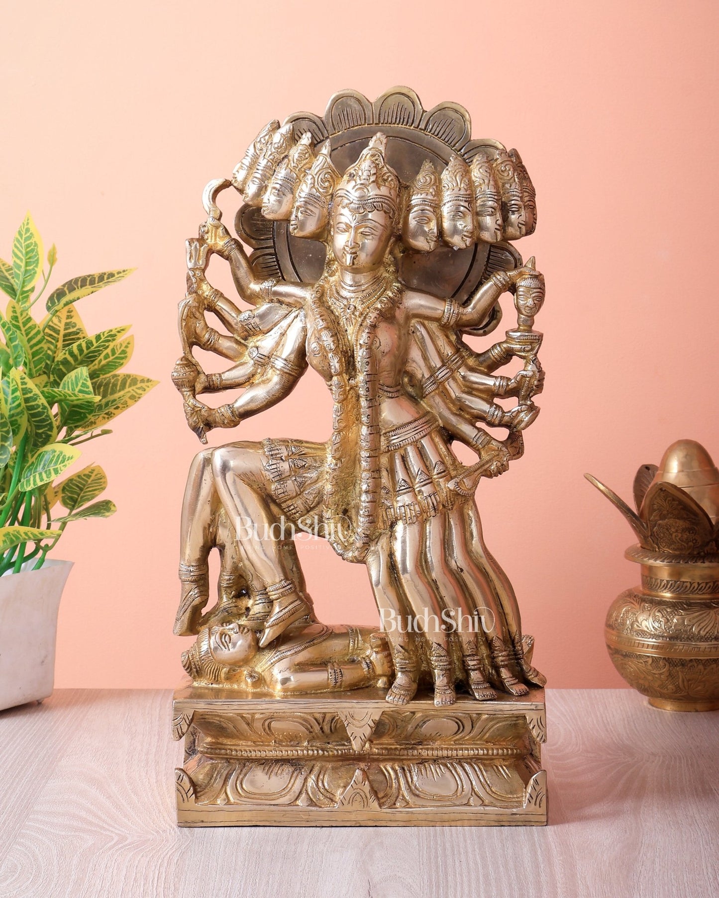 Mahakali Brass Statue 15 inch glossy lacquer finish - Budhshiv.com