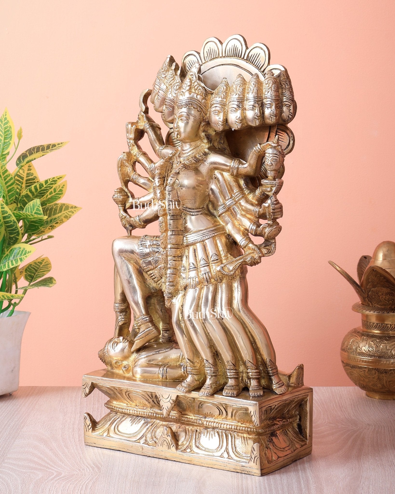 Mahakali Brass Statue 15 inch glossy lacquer finish - Budhshiv.com