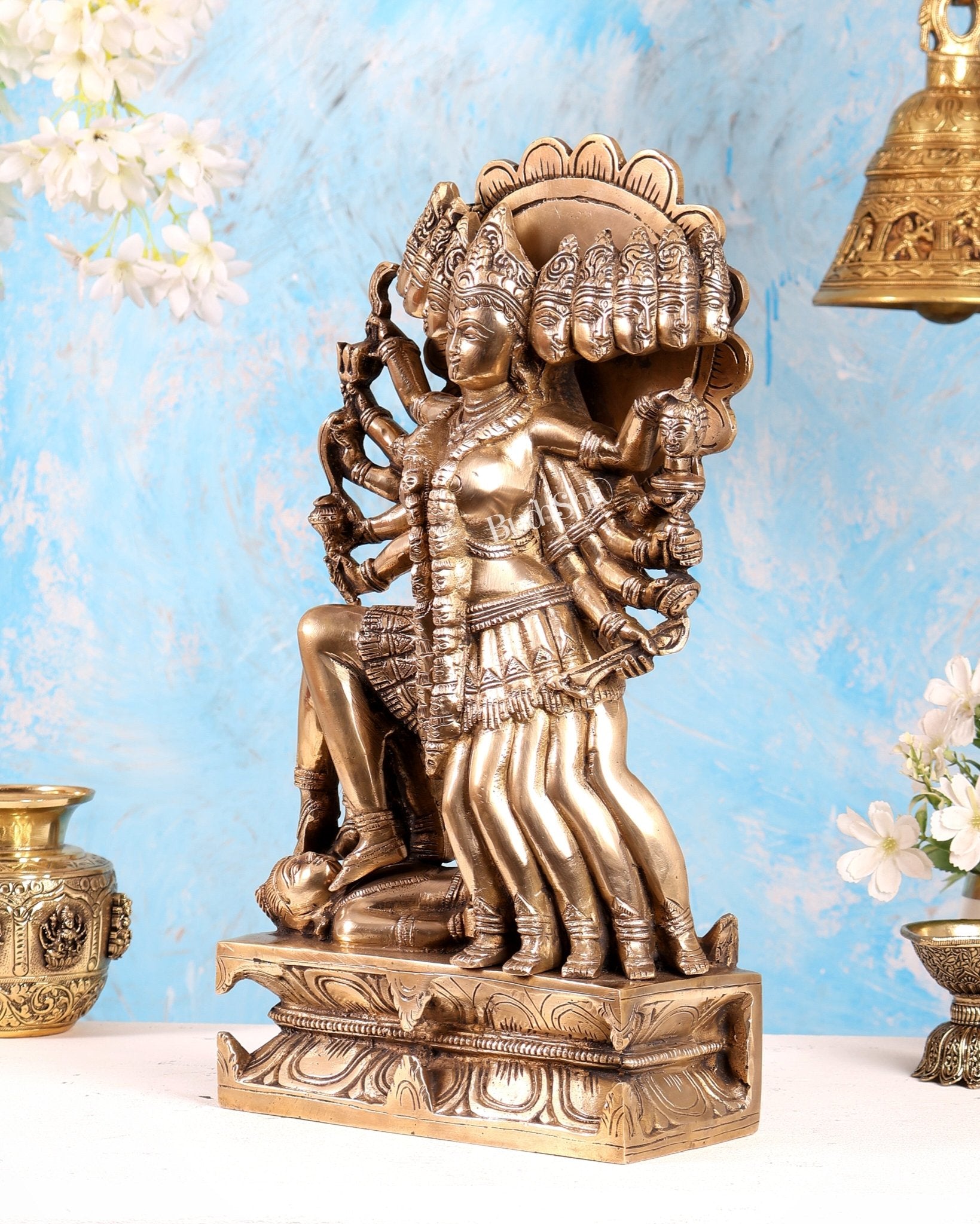 Mahakali Brass Statue 15 inch matte finish - Budhshiv.com