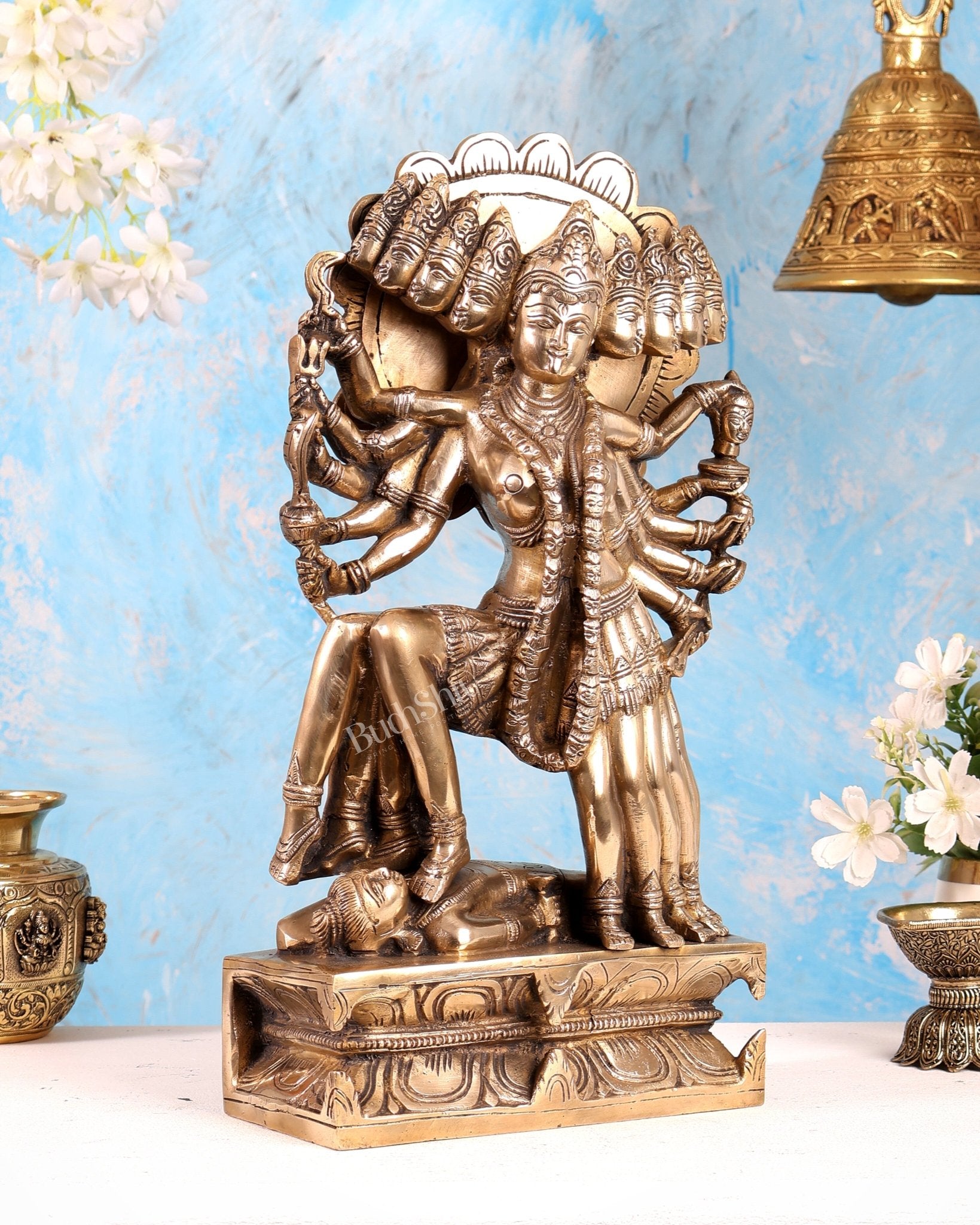 Mahakali Brass Statue 15 inch matte finish - Budhshiv.com
