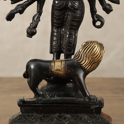 Mahisasur Mardini Durga Brass Idol 10" black gold - Budhshiv.com