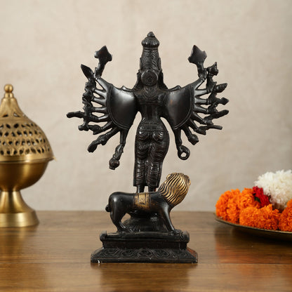 Mahisasur Mardini Durga Brass Idol 10" black gold - Budhshiv.com