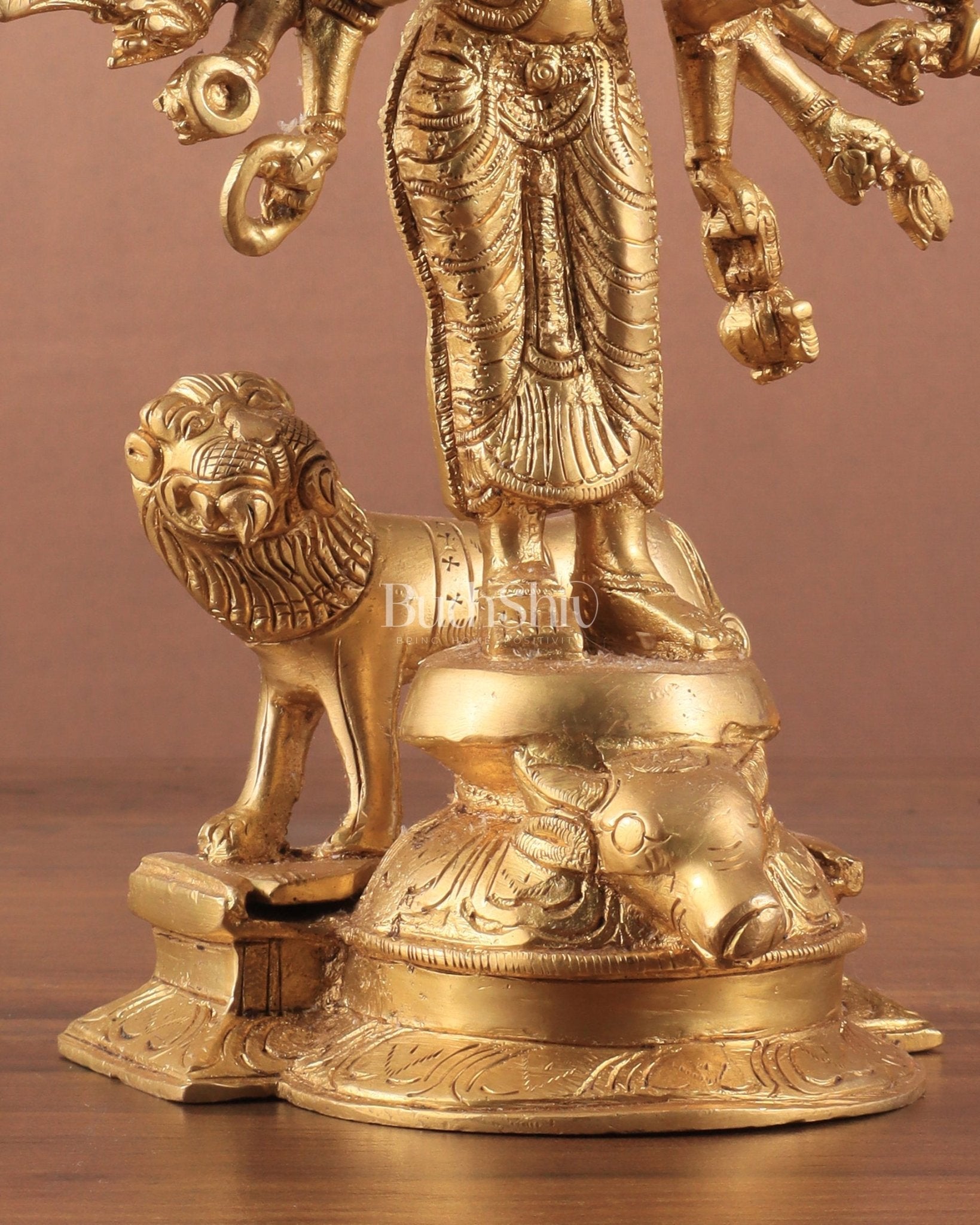 Mahisasur Mardini Durga Brass Idol 10" enhanced carvings - Budhshiv.com