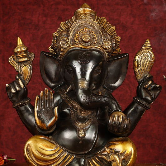 Majestic 15 - Inch Pure Brass Ganapati Statue in Black Tone - Budhshiv.com