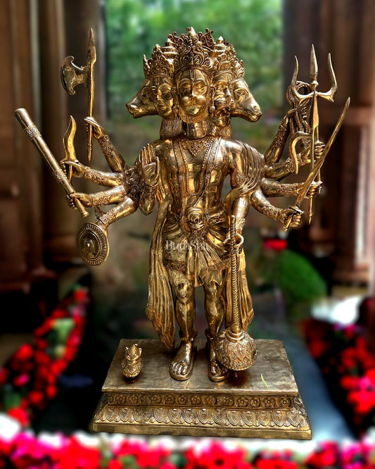 Majestic 75 - inch Tall Brass Panchmukhi Hanuman Statue - Budhshiv.com