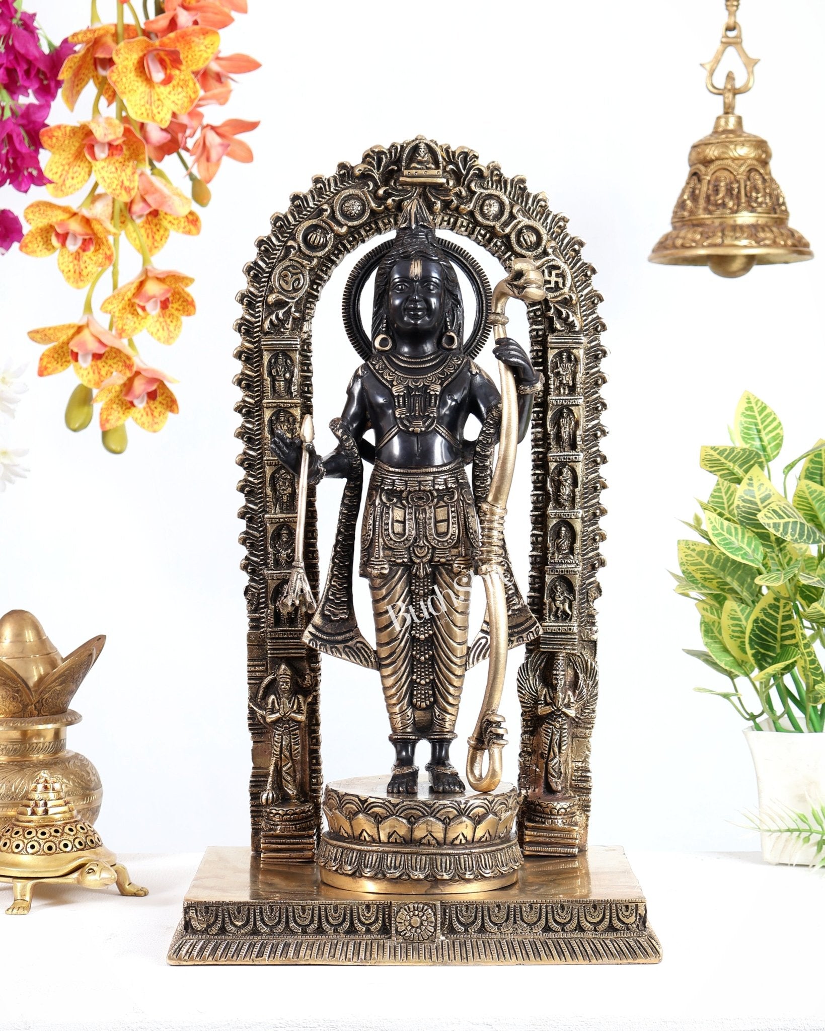 Majestic Ayodhya Ram Lalla Superfine Brass Sculpture - Black Edition, 18.5 Inch - Budhshiv.com