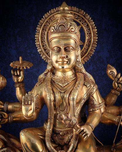 Majestic Brass Goddess Durga Sherawali Mata Idol | 31" - Budhshiv.com