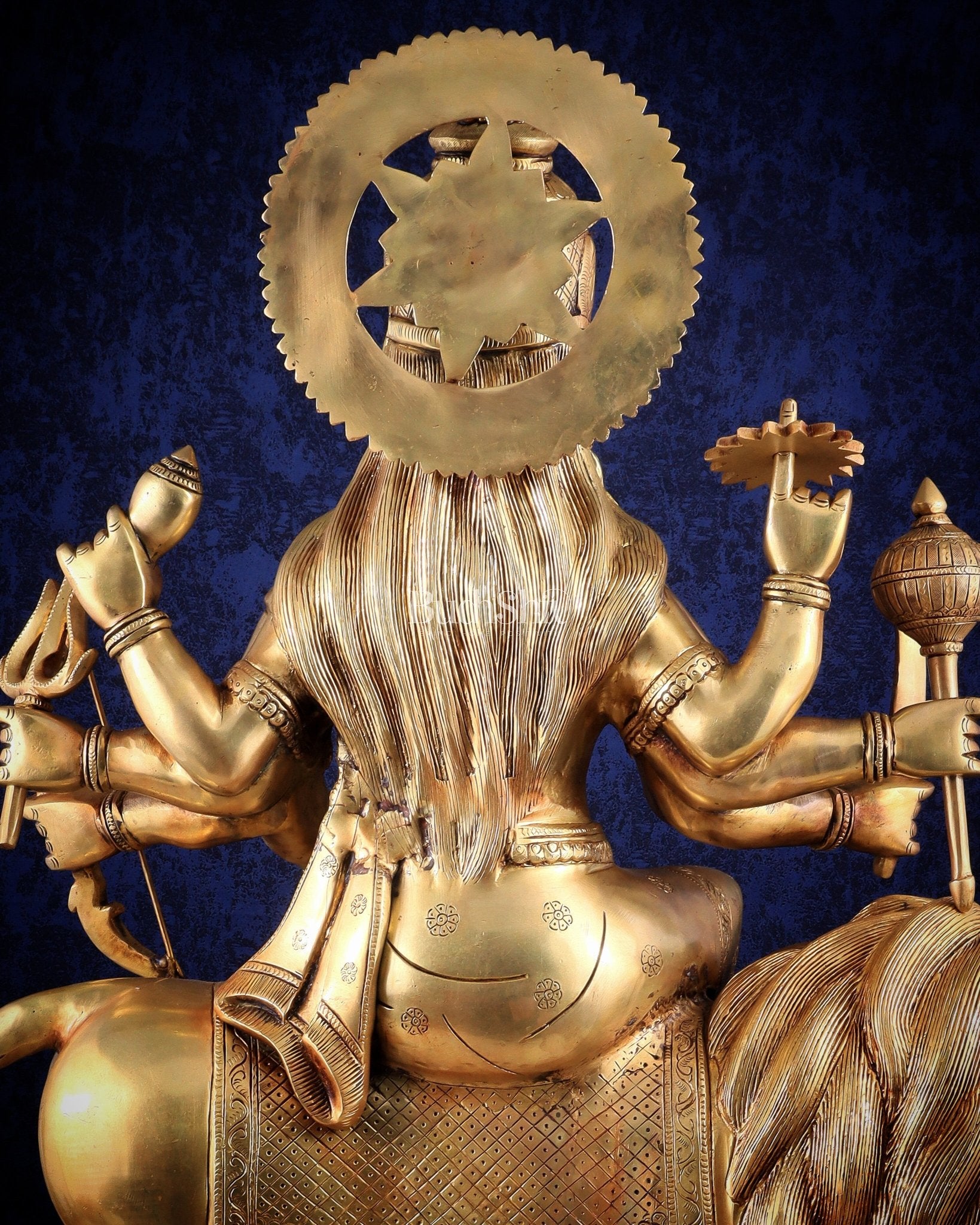 Majestic Brass Goddess Durga Sherawali Mata Idol | 31" - Budhshiv.com