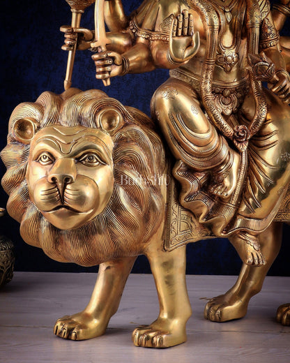 Majestic Brass Goddess Durga Sherawali Mata Idol | 31" - Budhshiv.com