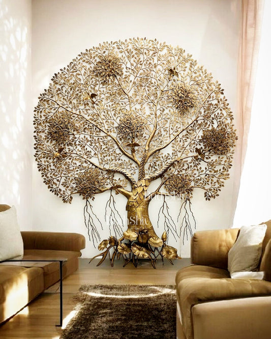 Majestic Brass Kalpavriksha Tree Wall Hanging – 75" x 68" x 10" | Grand Statement Piece - Budhshiv.com