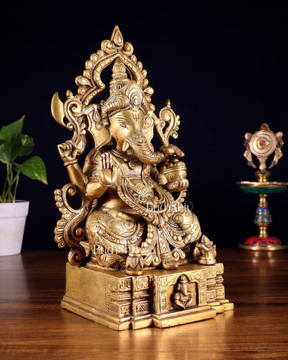 Majestic Brass Lord Ganesha Statue - 12 Inch - Budhshiv.com